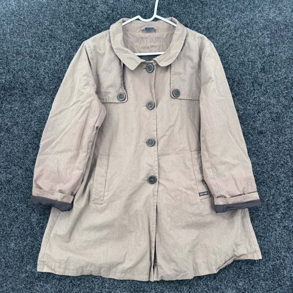 Saint James France Khaki Swing Trench Coat Womens 14 Tan Button Pleated Back